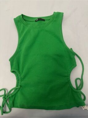 Zara Bright Green Ribbed Side-Tie Tank Top